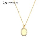 925 Silver Oval Pendant Necklace Clear Zircon Jewels