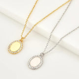 925 Silver Oval Pendant Necklace Clear Zircon Jewels