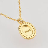 925 Silver Oval Pendant Necklace Clear Zircon Jewels