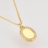 925 Silver Oval Pendant Necklace Clear Zircon Jewels