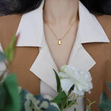 Vintage Square Brick Pea Pendant Necklace 14k Plated Chain Choker Jewelry