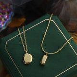 Vintage Square Brick Pea Pendant Necklace 14k Plated Chain Choker Jewelry