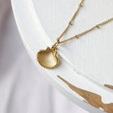 Vintage 18k Shell Pendant Necklace Stainless Steel Choker