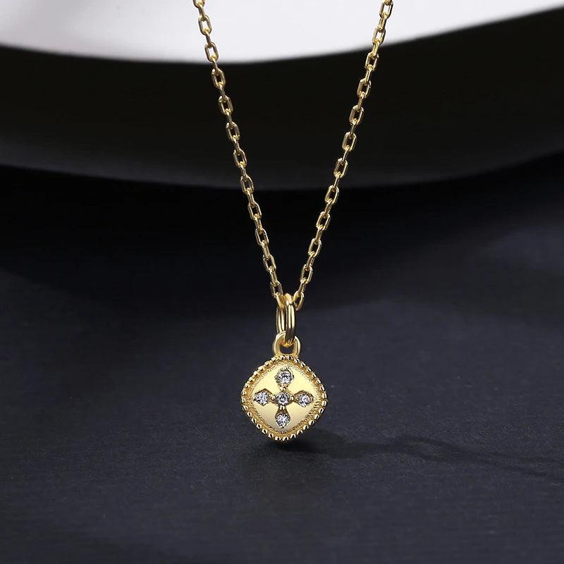 Cubic Zircon Square Pendant Necklace Romantic Flower Wave Lace Jewelry