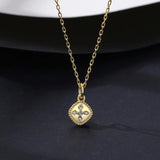 Cubic Zircon Square Pendant Necklace Romantic Flower Wave Lace Jewelry