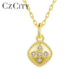 Cubic Zircon Square Pendant Necklace Romantic Flower Wave Lace Jewelry