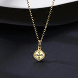 Cubic Zircon Square Pendant Necklace Romantic Flower Wave Lace Jewelry