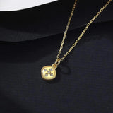 Cubic Zircon Square Pendant Necklace Romantic Flower Wave Lace Jewelry