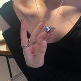 925 Silver Star Zircon Heart Pendant Necklace For Women