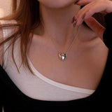 925 Silver Star Zircon Heart Pendant Necklace For Women