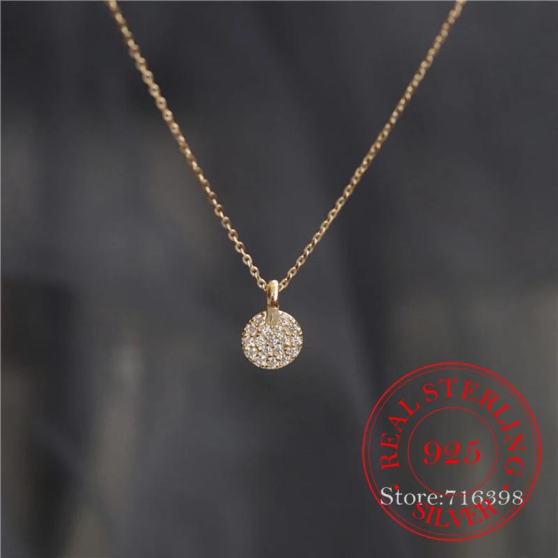 925 Silver Crystal Round Choker Necklace Pendant for Women