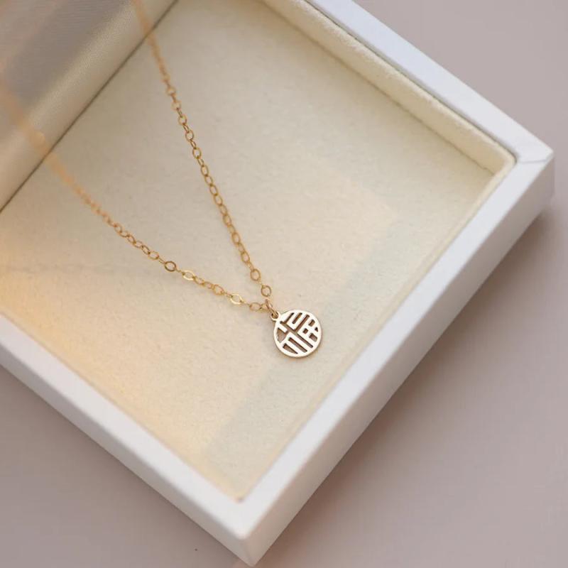 Sterling Silver Round Blessing Choker Necklace 14K Plated