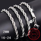 Unisex 925 Sterling Silver Chain Necklace 4MM Rope Chain