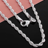 Unisex 925 Sterling Silver Chain Necklace 4MM Rope Chain