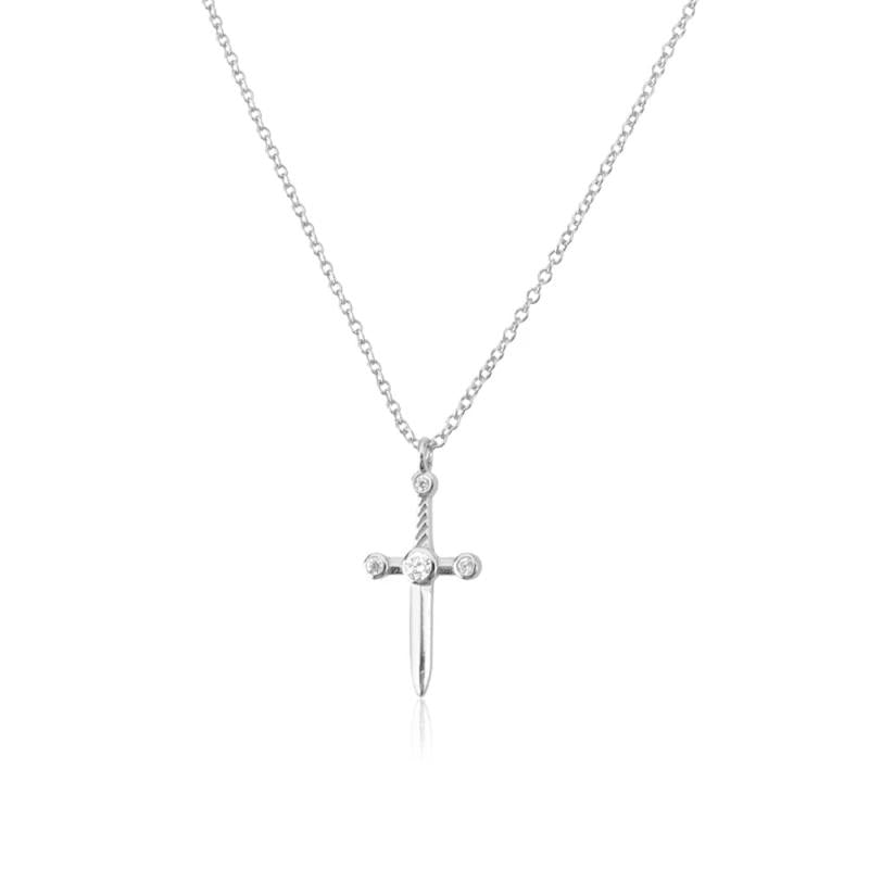 925 Silver Sword Pendant Chain Necklace Plain Wedding Rock P