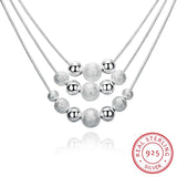 925 Sterling Silver Three Layer Chain Beads Necklace