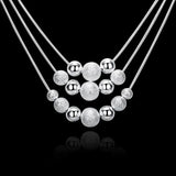 925 Sterling Silver Three Layer Chain Beads Necklace