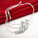 925 Sterling Silver Three Layer Chain Beads Necklace
