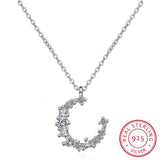 Irregular Crescent 925 Silver Moon Crystal Pendant Necklace