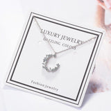 Irregular Crescent 925 Silver Moon Crystal Pendant Necklace