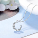 Irregular Crescent 925 Silver Moon Crystal Pendant Necklace