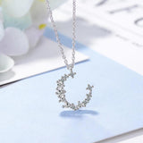 Irregular Crescent 925 Silver Moon Crystal Pendant Necklace