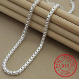 925 Silver Box Chain Necklace 4MM Width Fine Jewelry