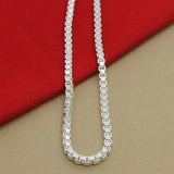 925 Silver Box Chain Necklace 4MM Width Fine Jewelry