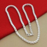925 Silver Box Chain Necklace 4MM Width Fine Jewelry