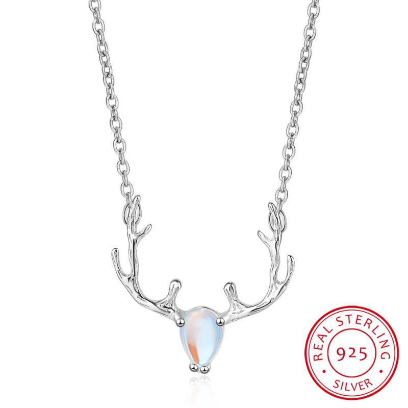 925 Silver Moonstone Deer Pendant Necklace