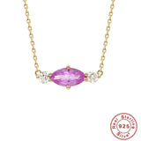 925 Silver Pink Crown Necklace Oval Horse Eye Jewelry Gift