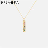 925 Silver Square Rainbow Gems Months Pendant Long Chain Necklace Women