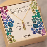 925 Silver Square Rainbow Gems Months Pendant Long Chain Necklace Women
