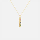 925 Silver Square Rainbow Gems Months Pendant Long Chain Necklace Women