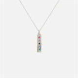 925 Silver Square Rainbow Gems Months Pendant Long Chain Necklace Women