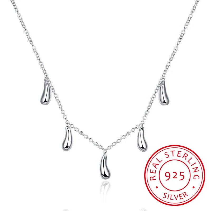 925 Silver Pendant Necklace Five Drops Charm Necklace