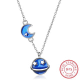 Glaze Sky Moon Star 925 Silver Necklace For Women