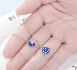 Glaze Sky Moon Star 925 Silver Necklace For Women