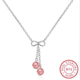 Strawberry Crystal Moonstone Beads Tassel Necklace 925 Sterling Silver Chain