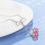 Strawberry Crystal Moonstone Beads Tassel Necklace 925 Sterling Silver Chain