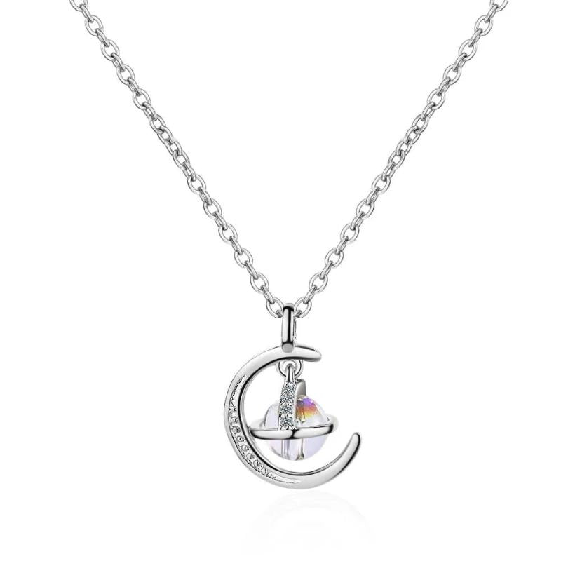 Stars Moon Planet 925 Silver Chain Necklace SNE464