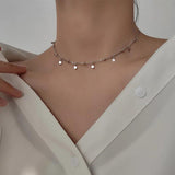 925 Silver Choker Necklace Geometric Round Clavicle Chain Women Jewelry