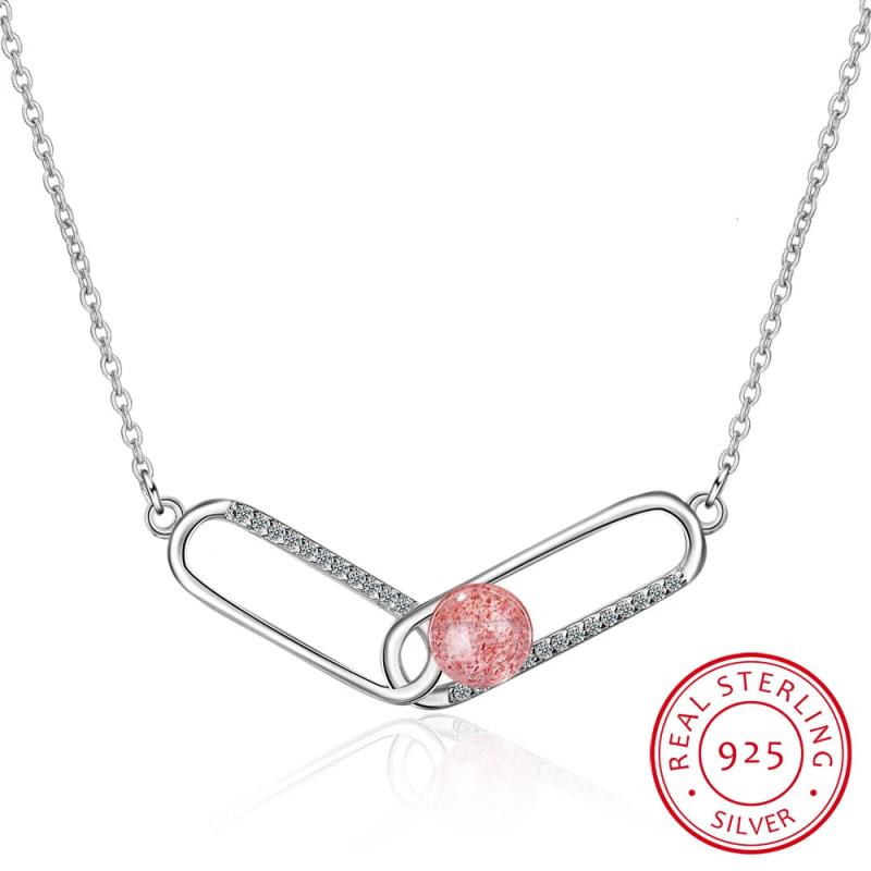 925 Silver Drop Charm CZ Stone Necklace Safety Pin