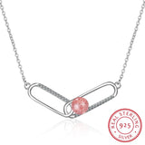 925 Silver Drop Charm CZ Stone Necklace Safety Pin