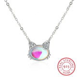 Cat Moonstone Necklace 925 Sterling Silver Clavicular Chain