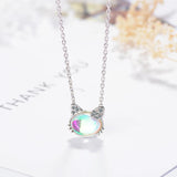 Cat Moonstone Necklace 925 Sterling Silver Clavicular Chain