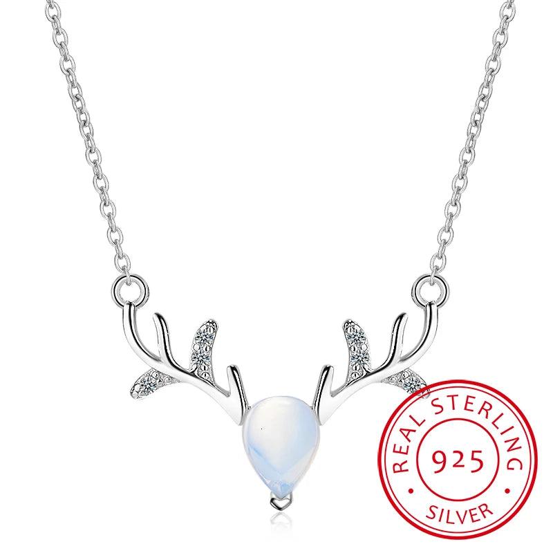 Moonstone Crystal Deer Necklace 925 Sterling Silver Jewelry