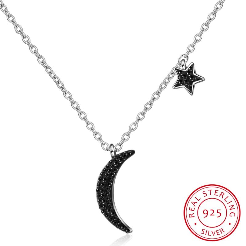 925 Silver Asymmetric Star Moon Necklace High Jewelry