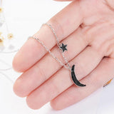 925 Silver Asymmetric Star Moon Necklace High Jewelry