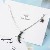925 Silver Asymmetric Star Moon Necklace High Jewelry